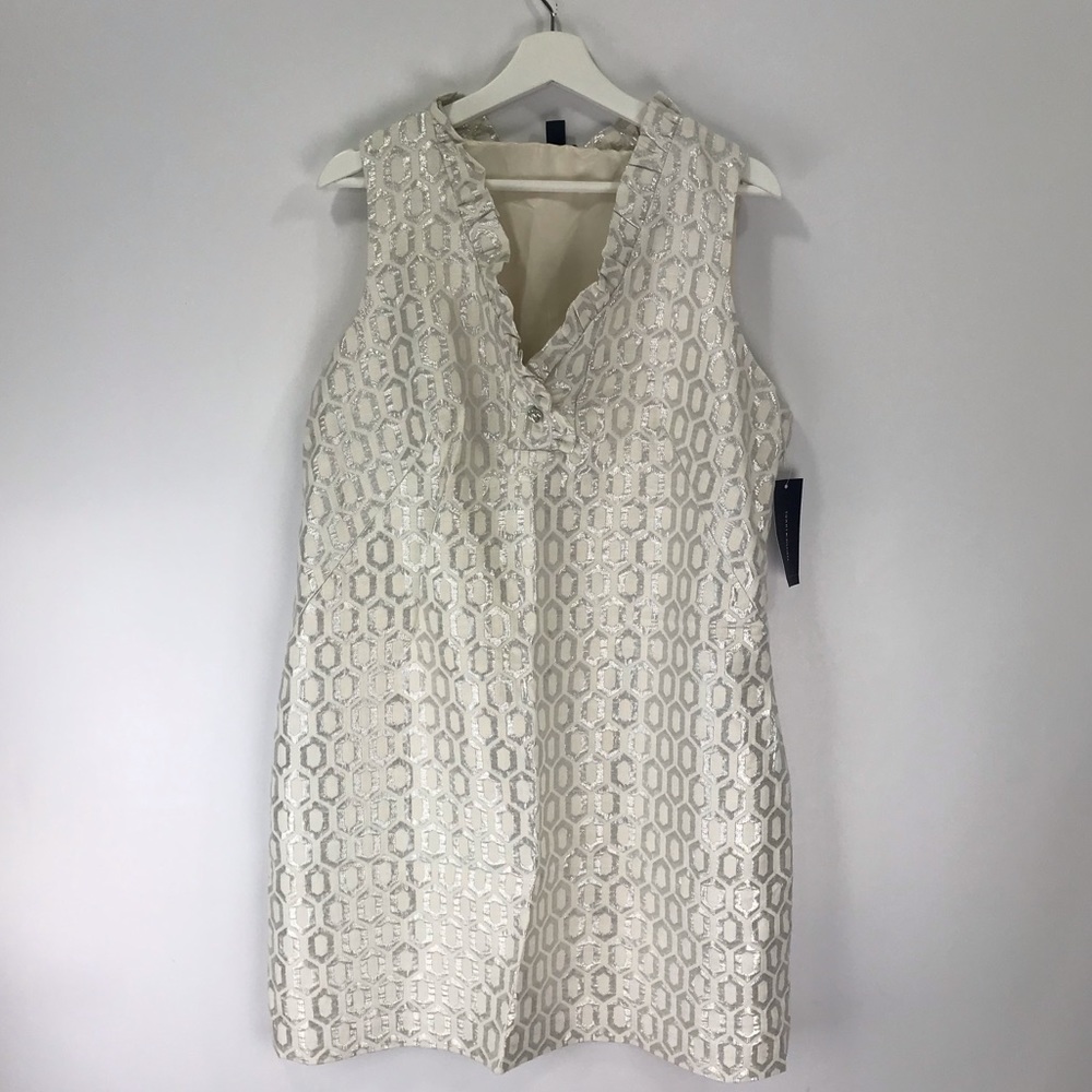NWT Tommy Hilfiger White and Silver Metallic Dress